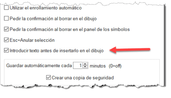 opción de introducir texto antes de insertarlo en el dibujo